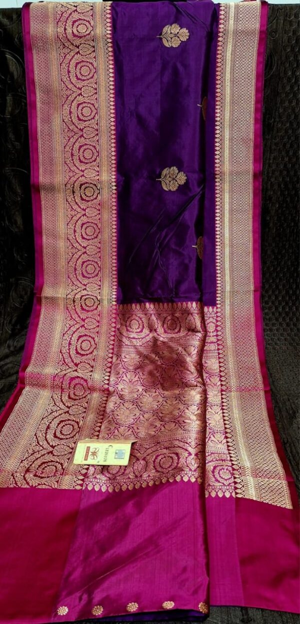 Purple And Pink Border IZA Pure Handloom Katan Silk Saree