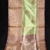Light Pistachio Green And Dusty Pink Border IZA Pure Handloom Katan Silk Saree
