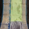 Light Lime Green And Teal Blue Border IZA Pure Handloom Katan Silk Saree