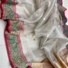 Light Cream And Rani Pink Green Border Bridal Tissue Handloom Kadhwa Saree