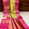 Light Yellow And Rani Pink Border Banarasee Pure Handloom Khaddi Silk Saree