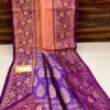 Light Orange And Deep Purple Border Banarasee Pure Handloom Khaddi Silk Saree