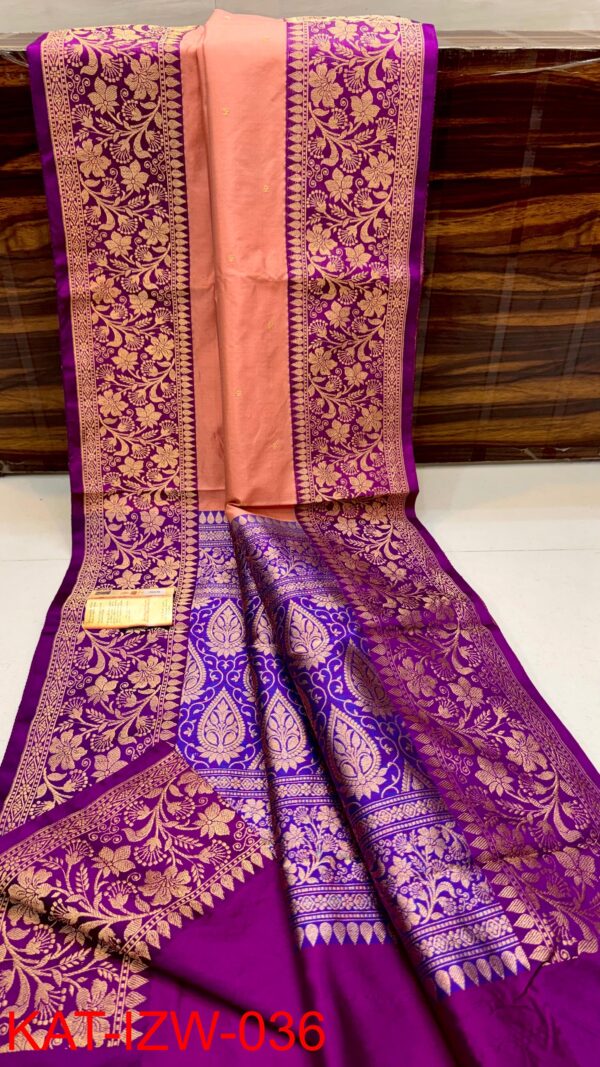 Light Orange And Deep Purple Border Banarasee Pure Handloom Khaddi Silk Saree