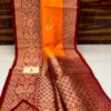 Orange And Maroon Border Banarasee Pure Handloom Khaddi Silk Saree