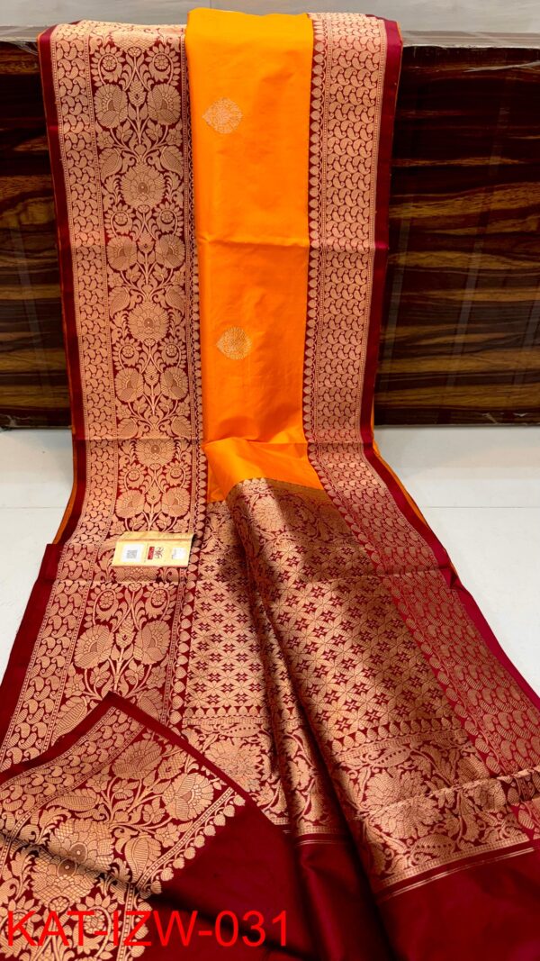 Orange And Maroon Border Banarasee Pure Handloom Khaddi Silk Saree