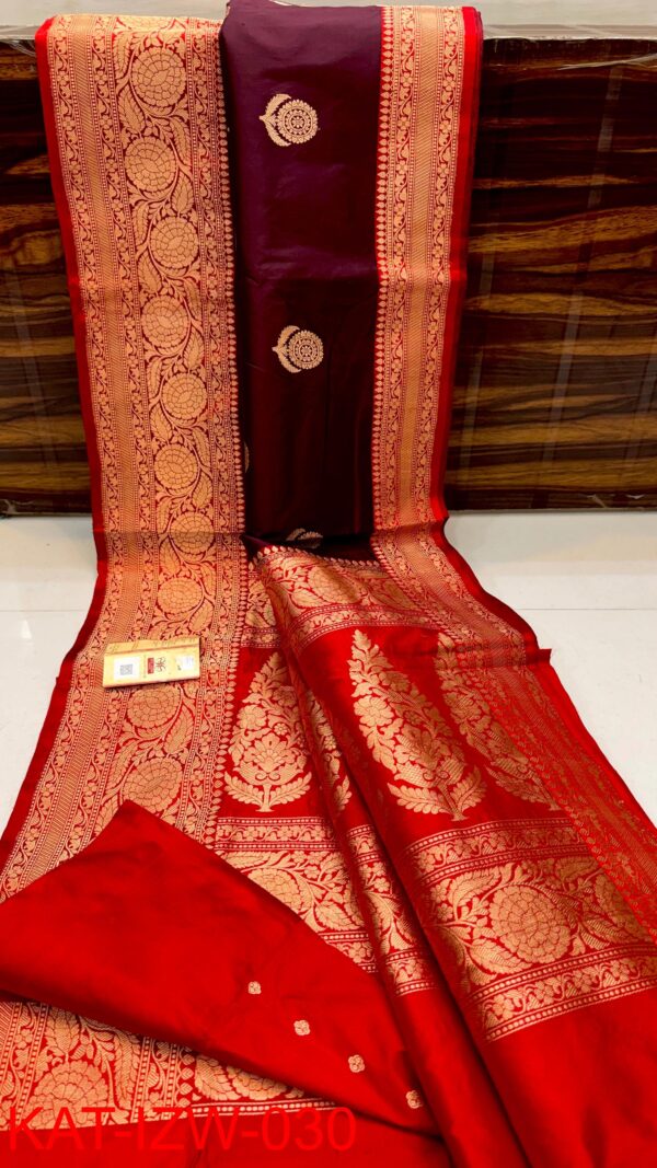 Wine Red And Red Border Banarasee Pure Handloom Khaddi Silk Saree
