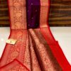 Dark Purple And Dark Red Border Banarasee Pure Handloom Khaddi Silk Saree