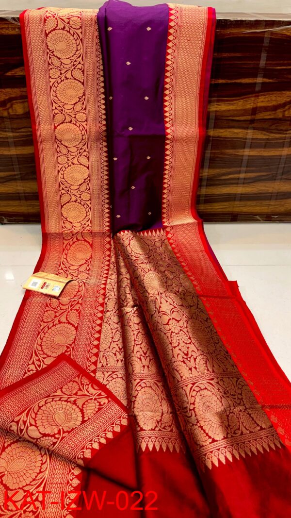 Dark Purple And Dark Red Border Banarasee Pure Handloom Khaddi Silk Saree