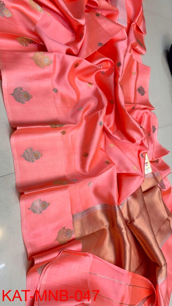 Light Orange Pink Pure Raw Mango Silk Saree