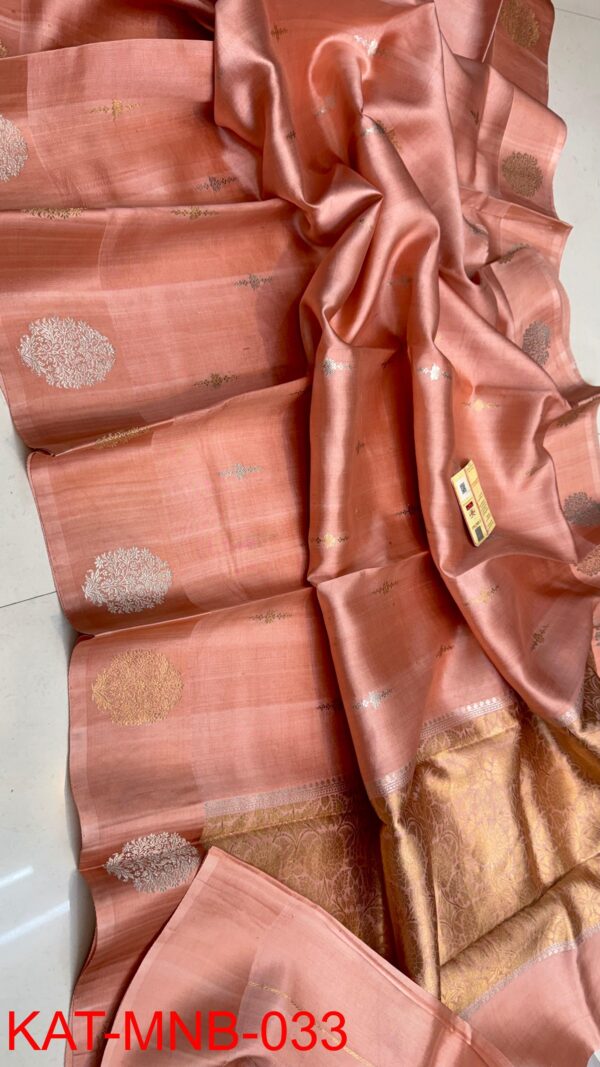 Peach Orange Pink Pure Raw Mango Silk Saree