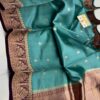 Teal Blue And Purple Border Pure Raw Mango Silk Saree