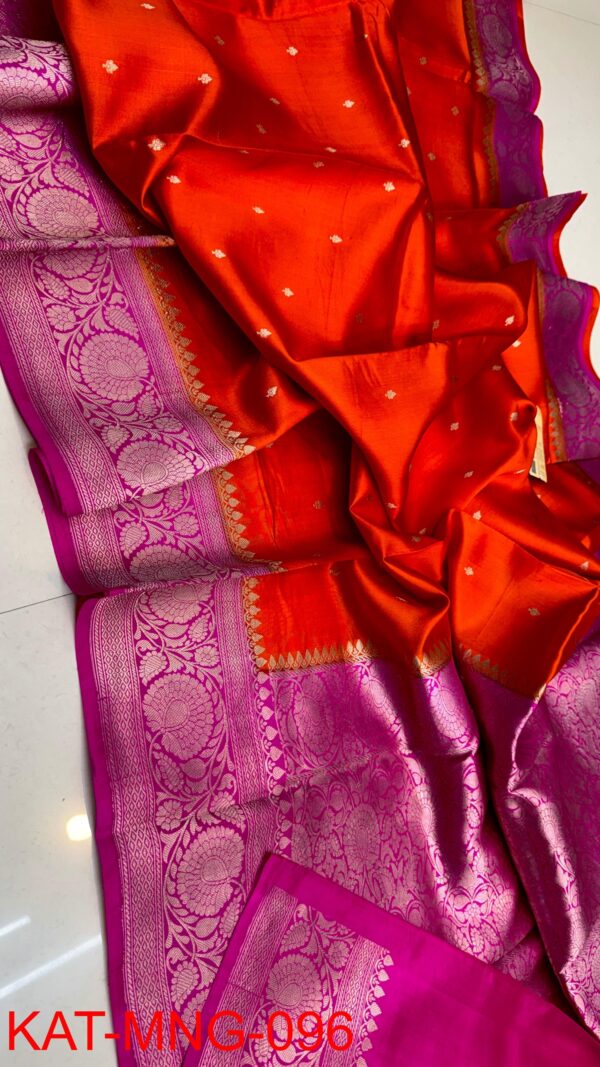 Bright Orange And Pink Border Pure Raw Mango Silk Saree
