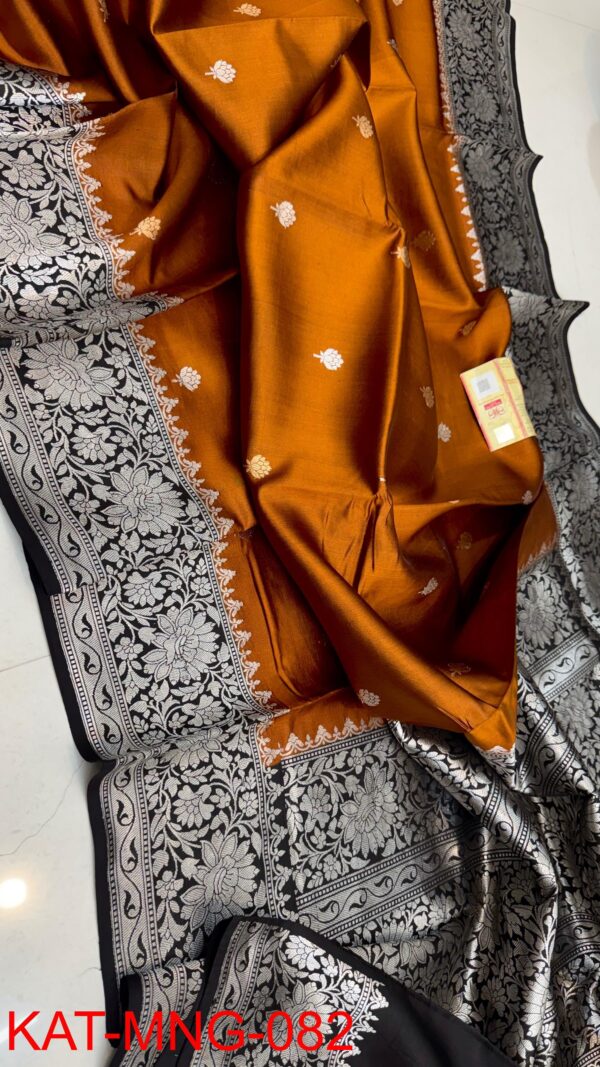 Mustard Brown And Silver Border Pure Raw Mango Silk Saree
