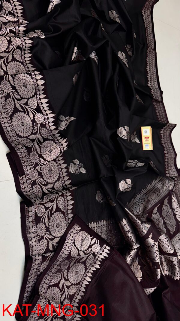 Dark Black Pure Raw Mango Silk Saree