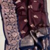 Dark Brown And Navy Blue Pure Raw Mango Silk Saree