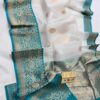 White And Teal Blue Border Exclusive Mashru Border Kora Banarasi Silk Saree