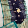 Navy Blue And Turquoise Border Exclusive Mashru Border Kora Banarasi Silk Saree