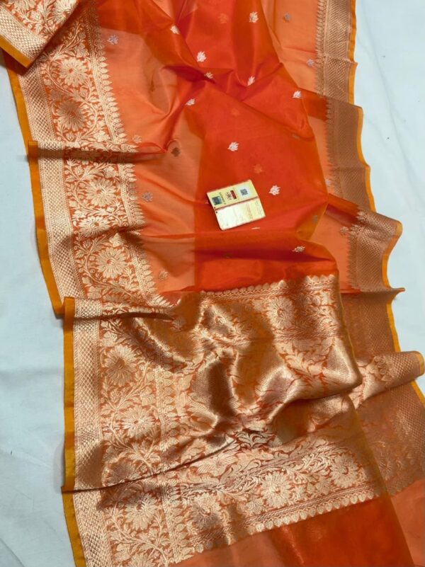 Orange Exclusive Mashru Border Kora Banarasi Silk Saree