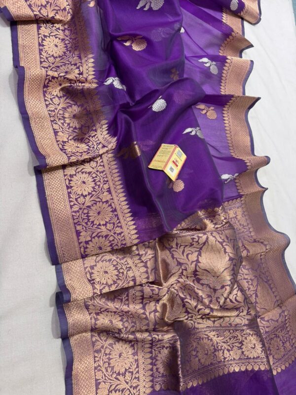 Bright Purple Exclusive Mashru Border Kora Banarasi Silk Saree