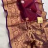 Wine Red Exclusive Mashru Border Kora Banarasi Silk Saree