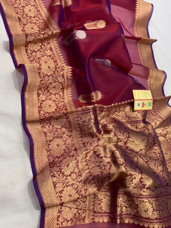 Wine Red Exclusive Mashru Border Kora Banarasi Silk Saree