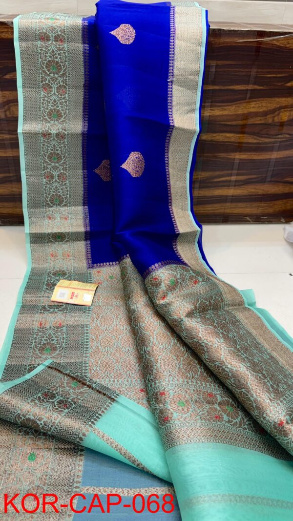 Royal Blue And Light Turquoise Exclusive Kora Banarasi Saree