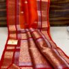 Orange And Red Border Exclusive Kora Banarasi Saree