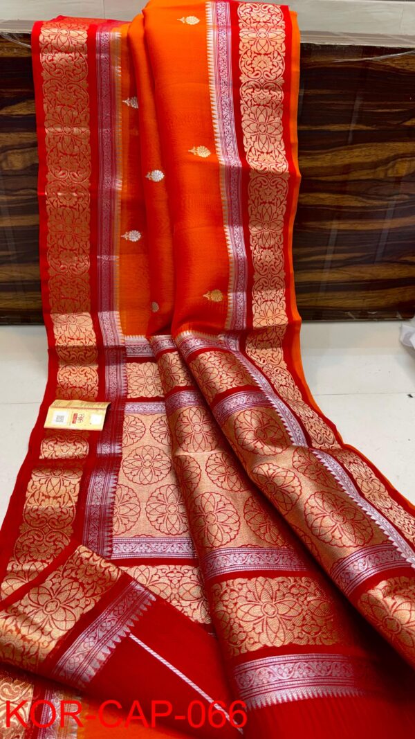 Orange And Red Border Exclusive Kora Banarasi Saree