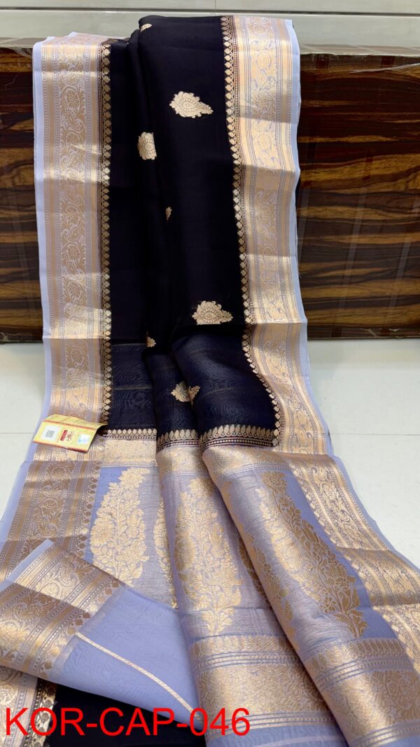 Black And Light Lavender Border Exclusive Kora Banarasi Saree