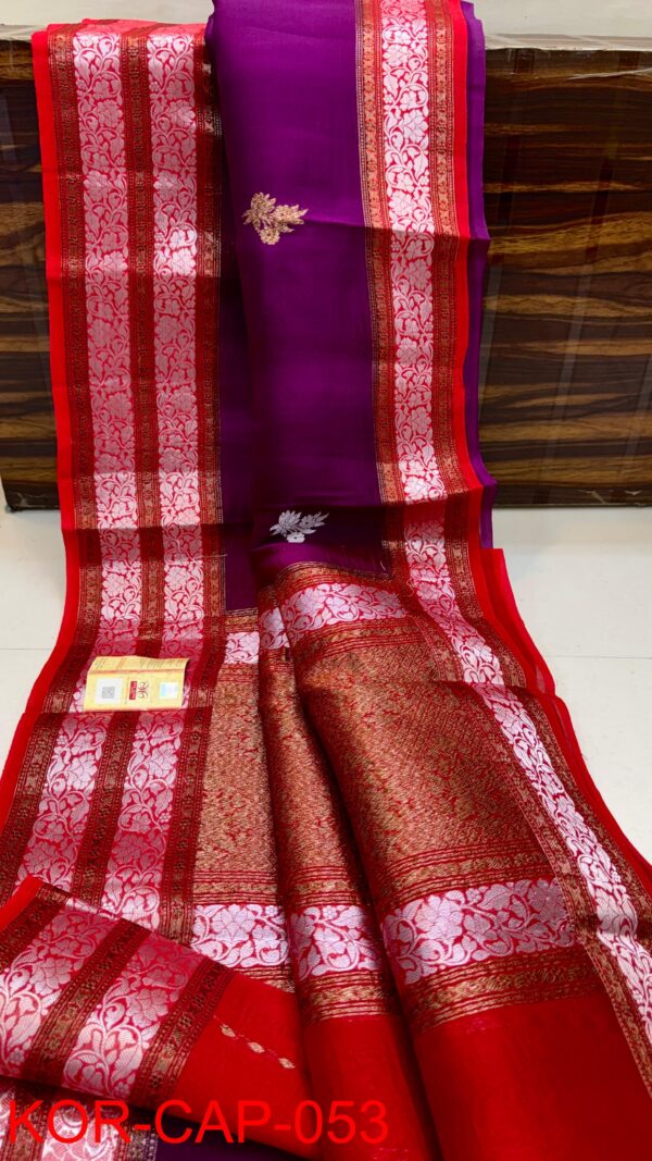 Magenta And Reddish Gold Border Exclusive Kora Banarasi Saree