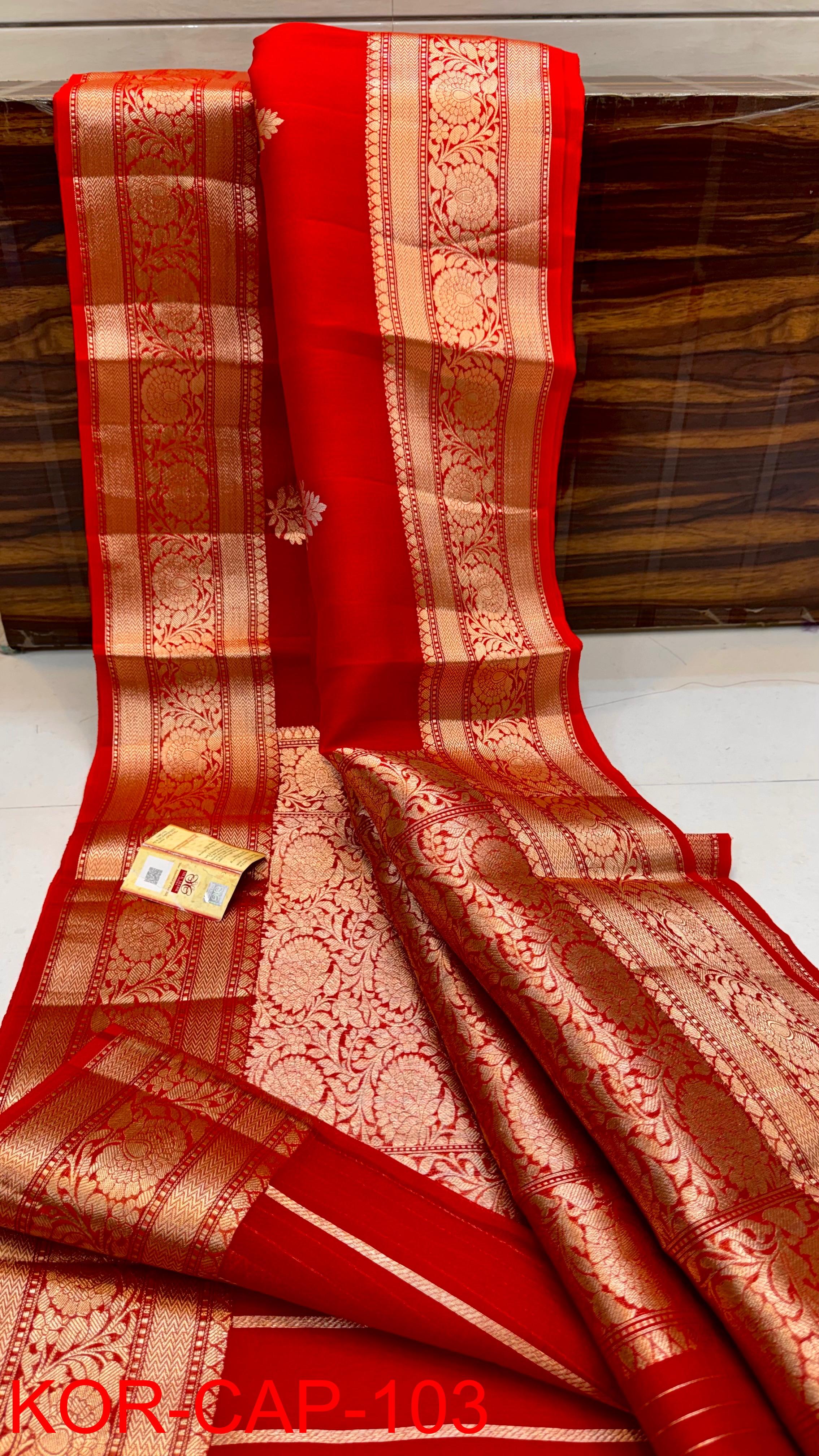 Deep Red Exclusive Kora Banarasi Silk Saree