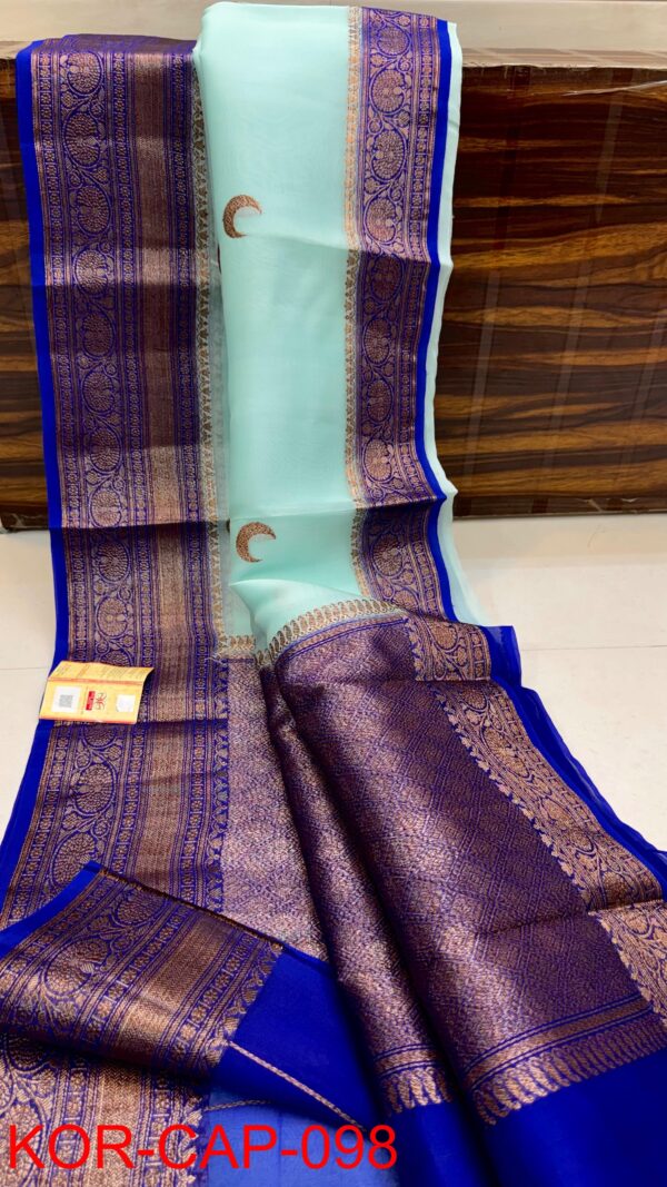Sky Blue And Purple Border Exclusive Kora Banarasi Saree