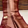 Light Peach And Deep Maroon Border Exclusive Kora Banarasi Saree