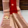 Red And Pink Border Exclusive Kora Banarasi Saree