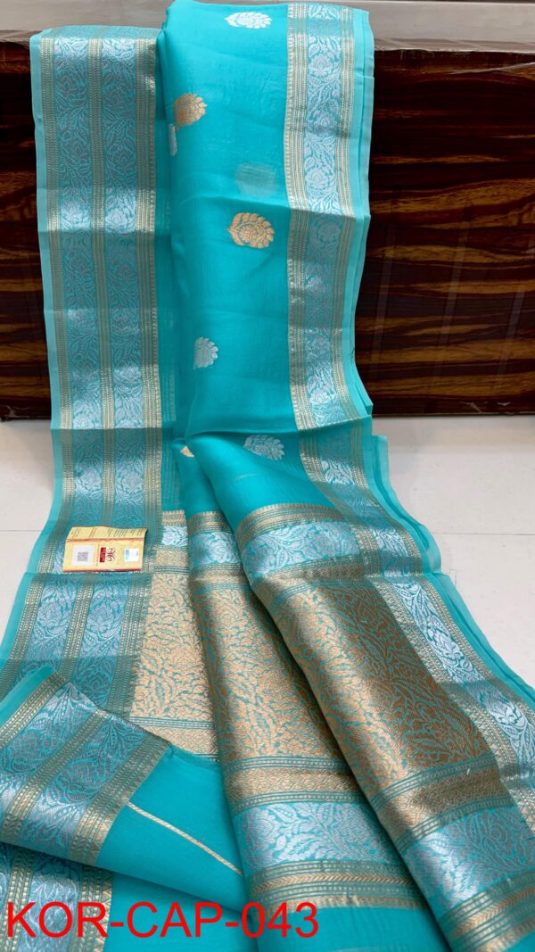Aqua Blue Exclusive Kora Banarasi Saree