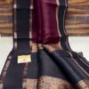 Wine Red And Black Border Exclusive Kora Banarasi Saree