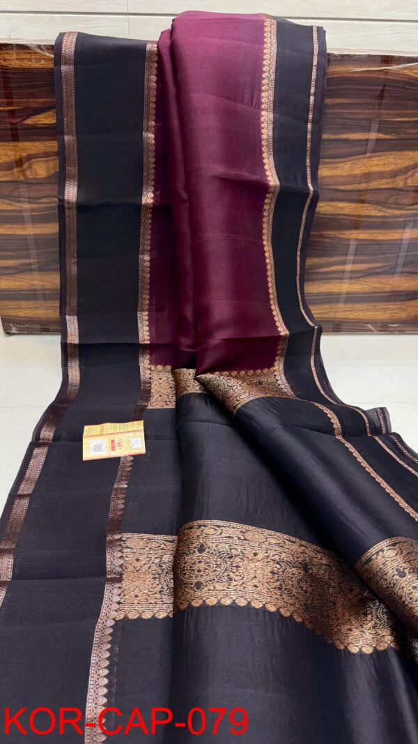 Wine Red And Black Border Exclusive Kora Banarasi Saree