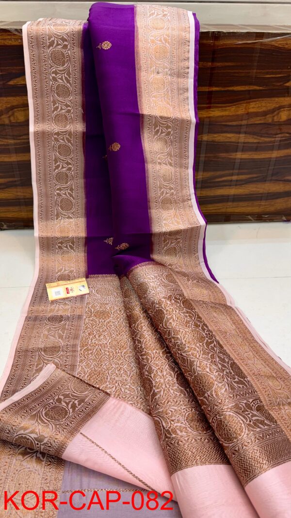 Purple And Pink Border Exclusive Kora Banarasi Saree