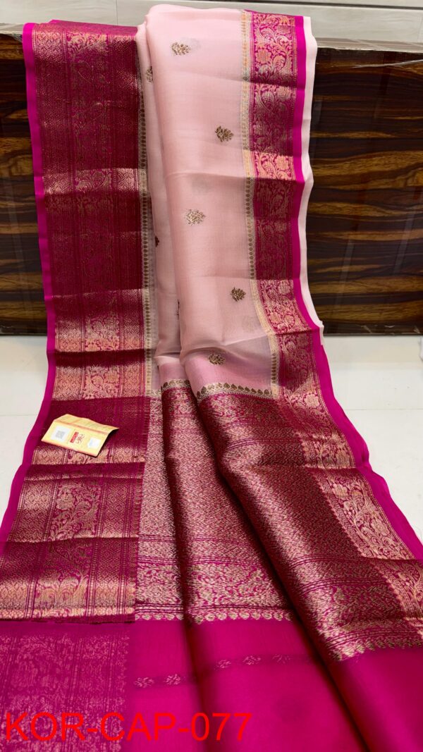 Light Pink And Magenta Border Exclusive Kora Banarasi Saree