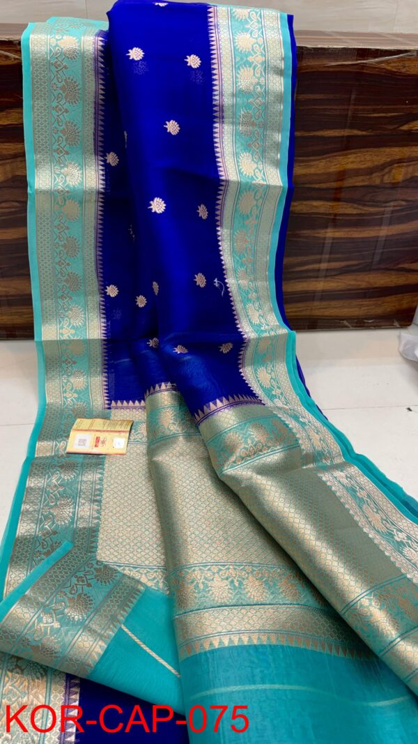 Royal Blue And Turquoise Border Exclusive Kora Banarasi Saree