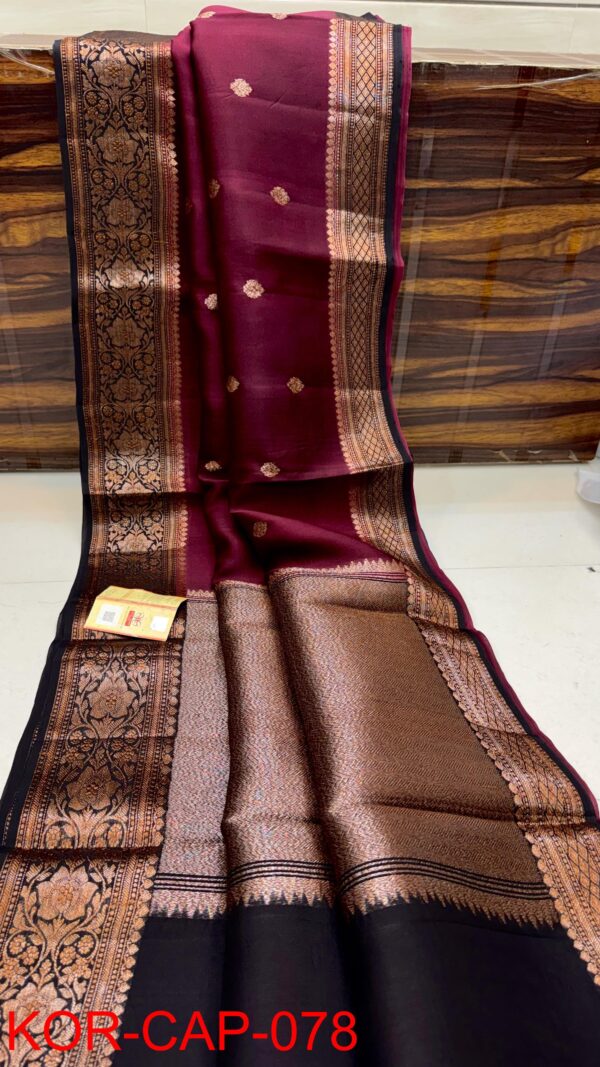 Deep Maroon And Black Border Exclusive Kora Banarasi Saree