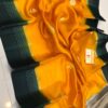 Saffron Yellow And Deep Bottle Green Border MNZ Pure Raw Mango Silk Saree with Rich Weaving