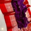 Purple And Red Border MNZ Pure Raw Mango Silk Saree with Rich Weaving