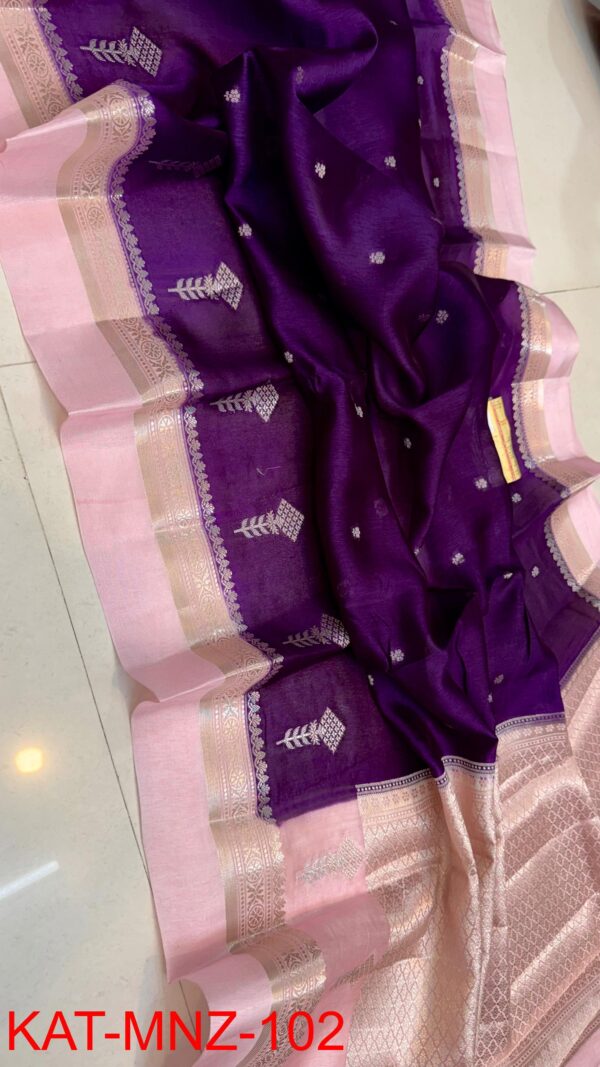 Purple And Light Pink Border MNZ Pure Raw Mango Silk Saree with Rich Weaving