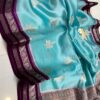 Teal Blue And Deep Purple Border MNZ Pure Raw Mango Silk Saree with Rich Weaving