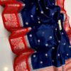 Deep Blue And Red Border MNZ Pure Raw Mango Silk Saree with Rich Weaving