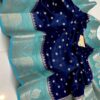 Deep Blue And Turquoise Border MNZ Pure Raw Mango Silk Saree with Rich Weaving
