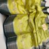 Bright Lemon Green And Deep Green Border MNZ Pure Raw Mango Silk Saree with Rich Weaving
