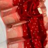 Deep Ruby Red And Light Pink Border MNZ Pure Raw Mango Silk Saree with Rich Weaving