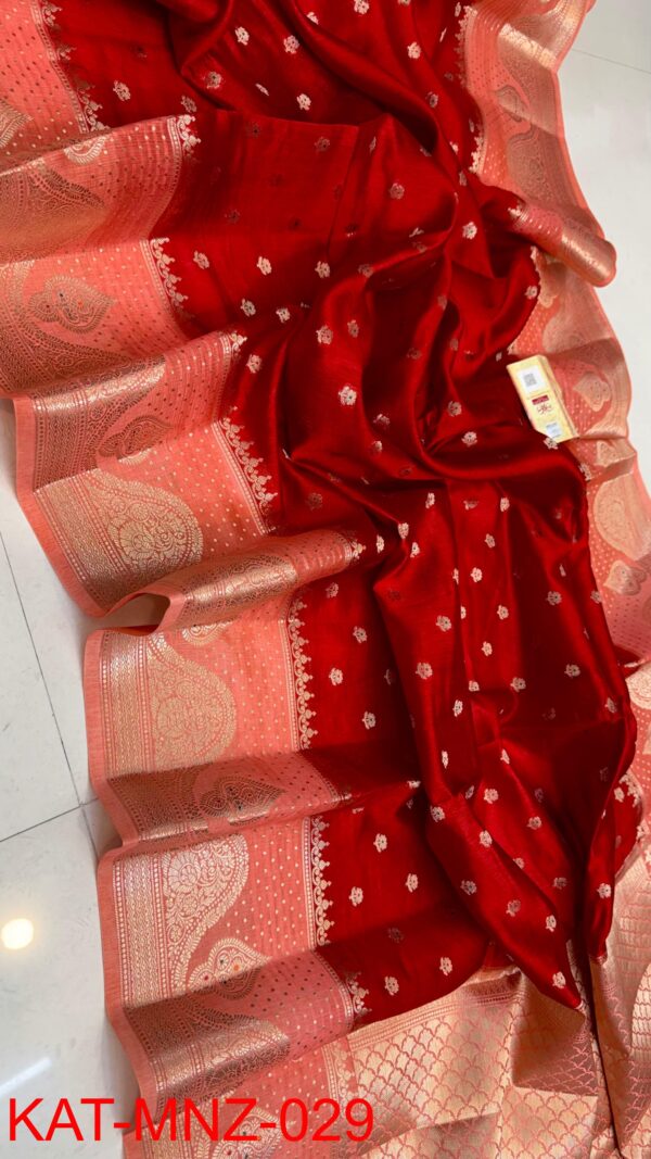 Deep Ruby Red And Light Pink Border MNZ Pure Raw Mango Silk Saree with Rich Weaving